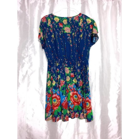LACE & MESH Colorful Flower Summer Dress Blue Red Green Yellow Pink - Picture 6 of 8